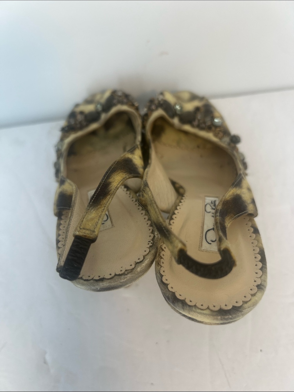 Oscar de la Renta Jeweled Slingback animal print Heels Vintage - Picture 4 of 14